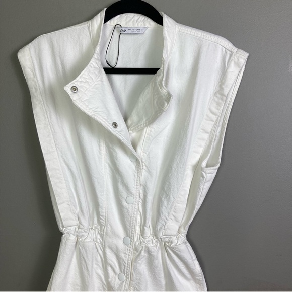 Zara denim jumpsuit white small boiler suit gas station painter utility baggy - Picture 9 of 11